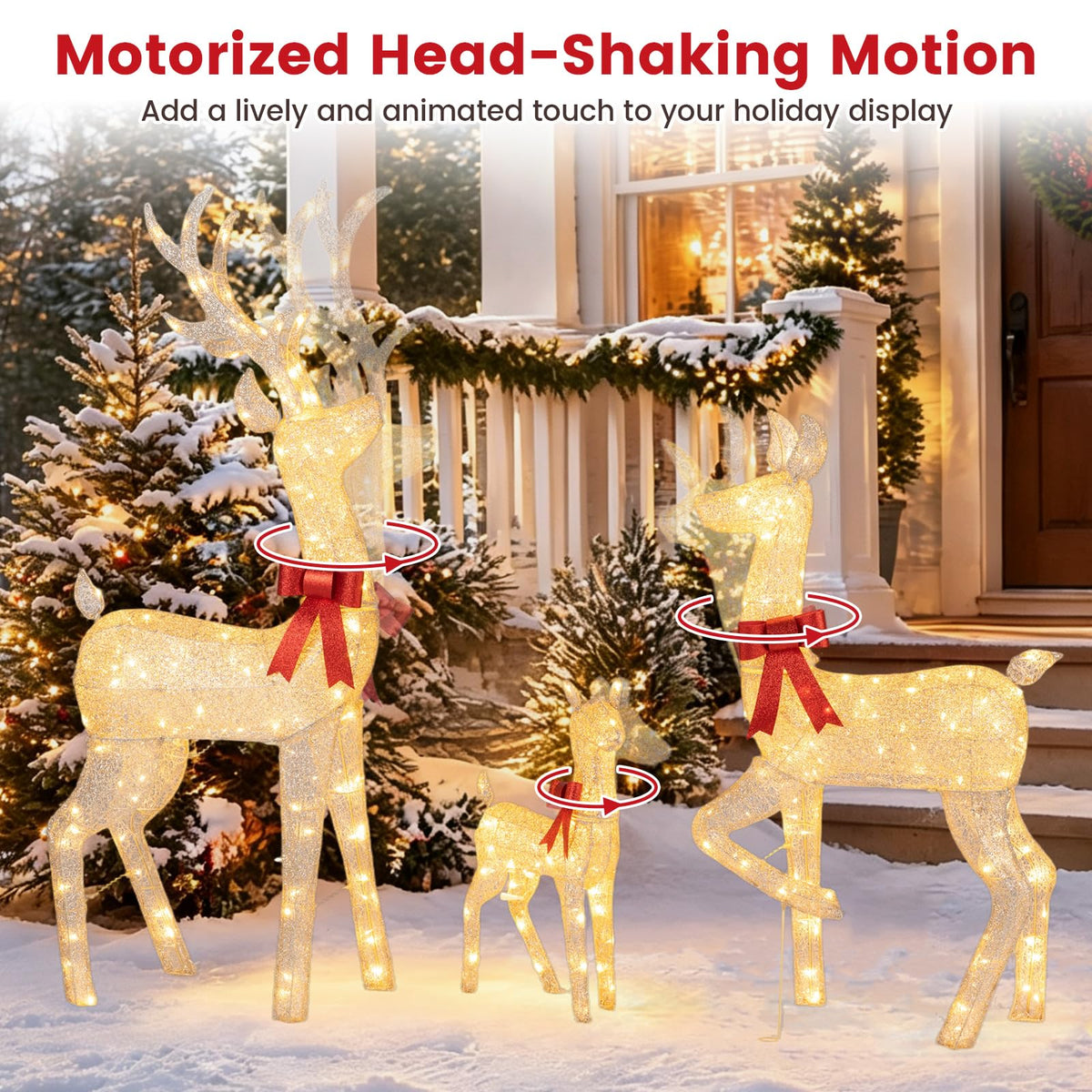 Tangkula 3-Piece Christmas Lighted Reindeer Family Set