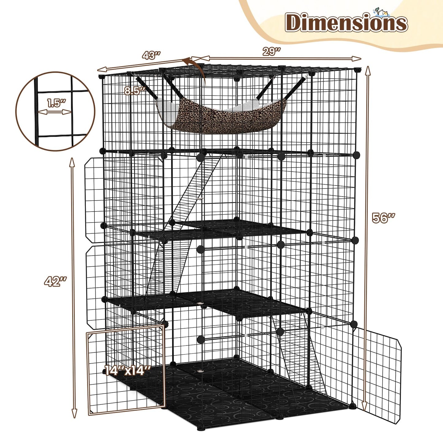 Tangkula Cat Cage Indoor 56" Large 4-Tier Cat Enclosure with Skylight