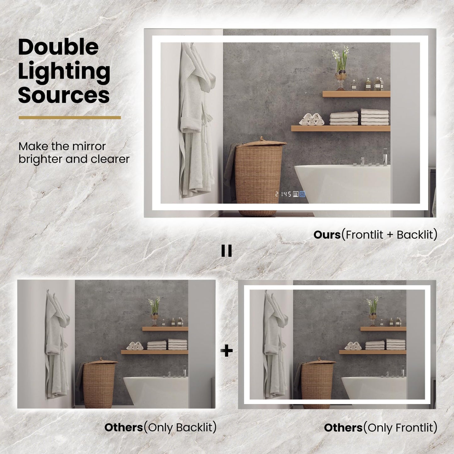 Tangkula 45" x 28" Miroir de salle de bain mural à LED avec lumières dimmables 3 couleurs