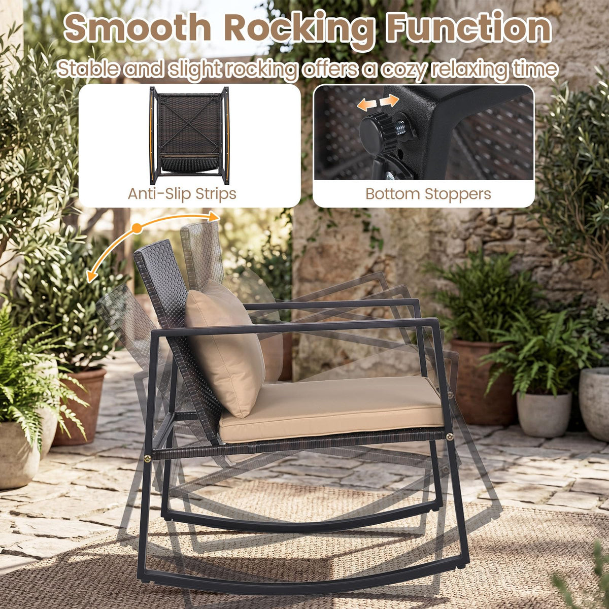 Tangkula 3-Piece Outdoor Rocking Chair Set for Garden Balcony Backyard
