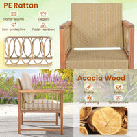 Tangkula 3 Pieces Patio Furniture Set, Outdoor PE Wicker Conversation Bistro Set with Acacia Wood Frame