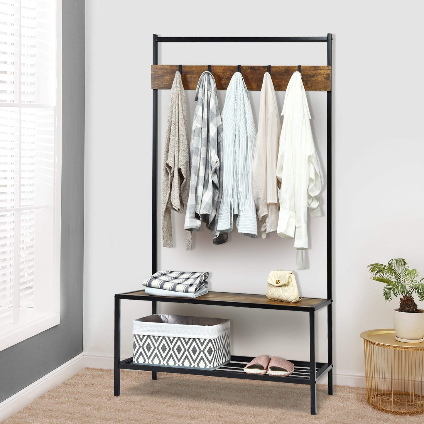 Tangkula 3 In 1 Entryway Hall Tree with Coat Rack & Shoe Storage