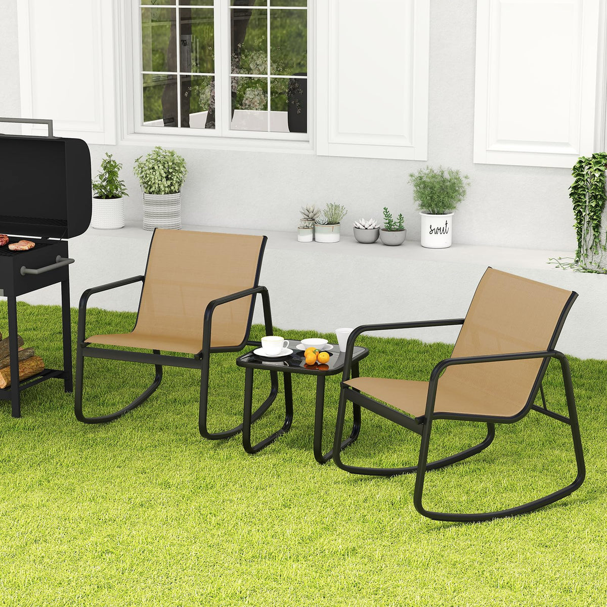 Tangkula Patio 3 Piece Rocking Bistro Set