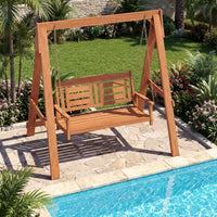 Tangkula 2-Seater Wood Porch Swing with Stand