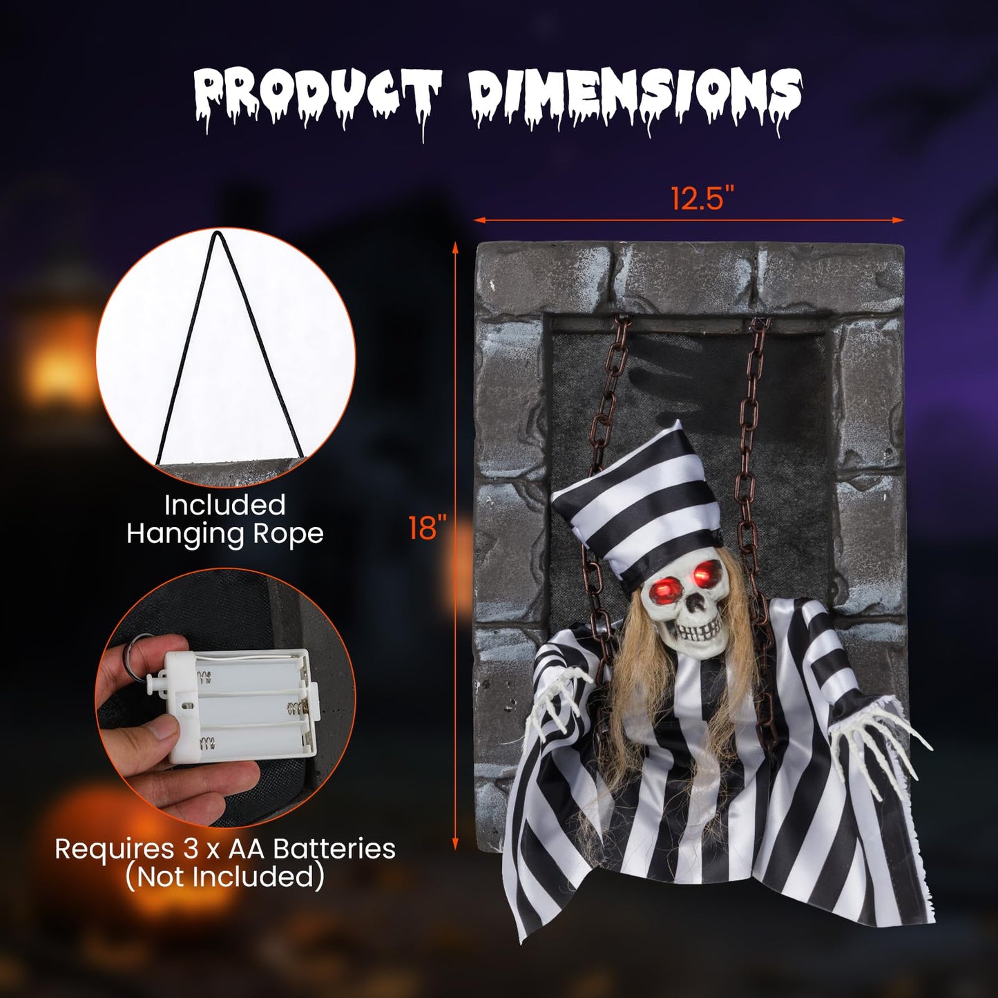 Décoration d'Halloween animée Tangkula, prisonnier crâne suspendu de 45 cm