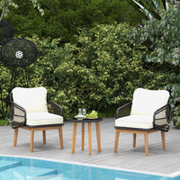 Tangkula 3 Piece Patio Chair Set, Wicker Chair & Side Table Set with Soft Cushions & Tempered Glass Tabletop