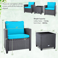 Tangkula 3 Pieces Patio PE Wicker Furniture Set with 4 Bonus Cushion Covers