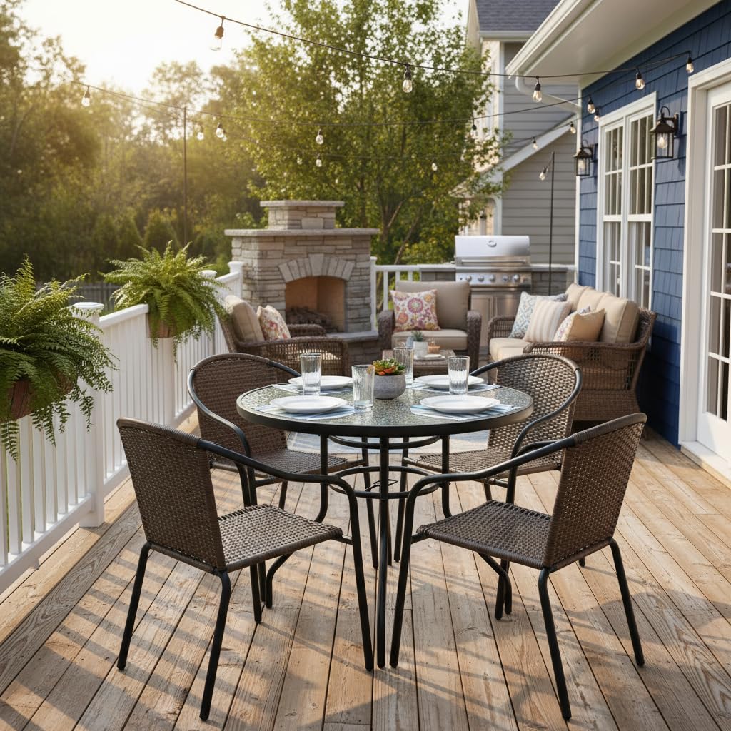 Tangkula 32" Round Outdoor Table with Tempered Glass Top