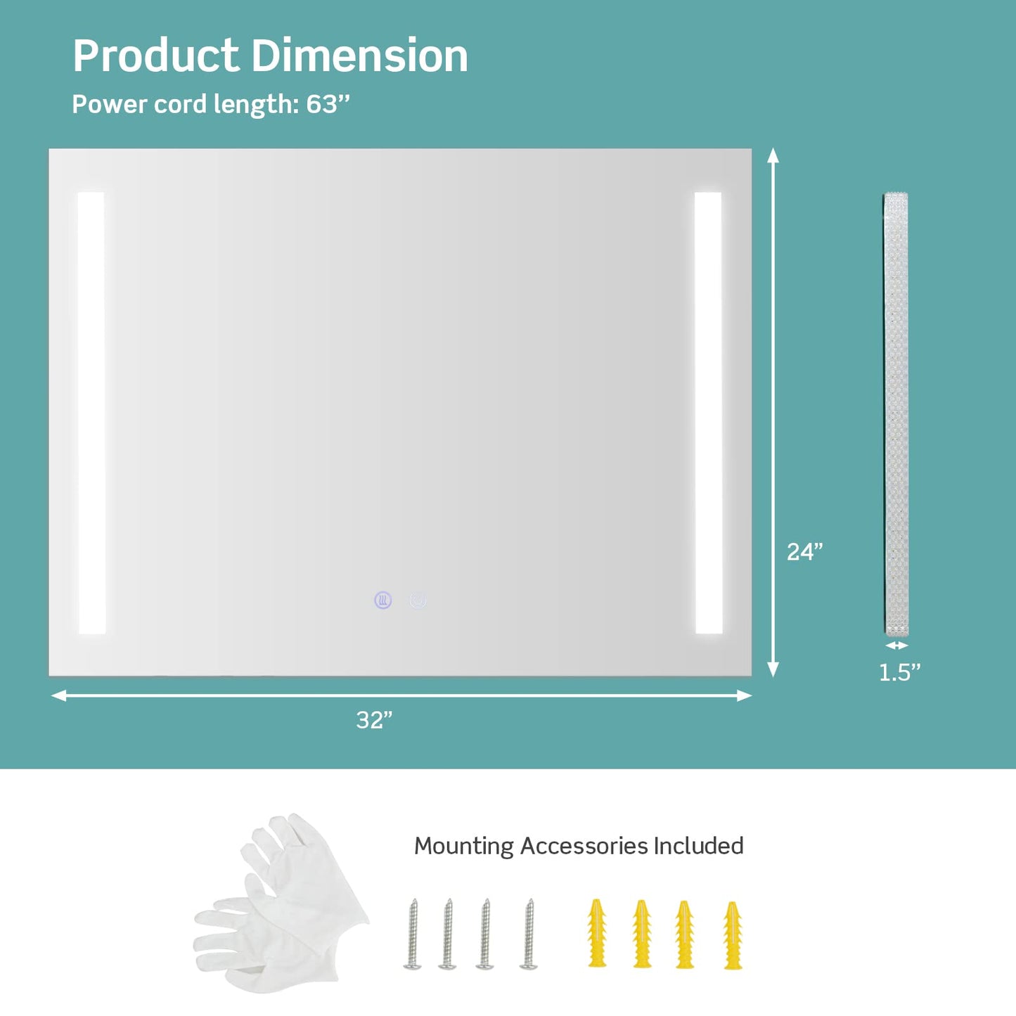 Tangkula 80CMx60CM LED Bathroom Mirror with Steplessly Adjustable Brightness