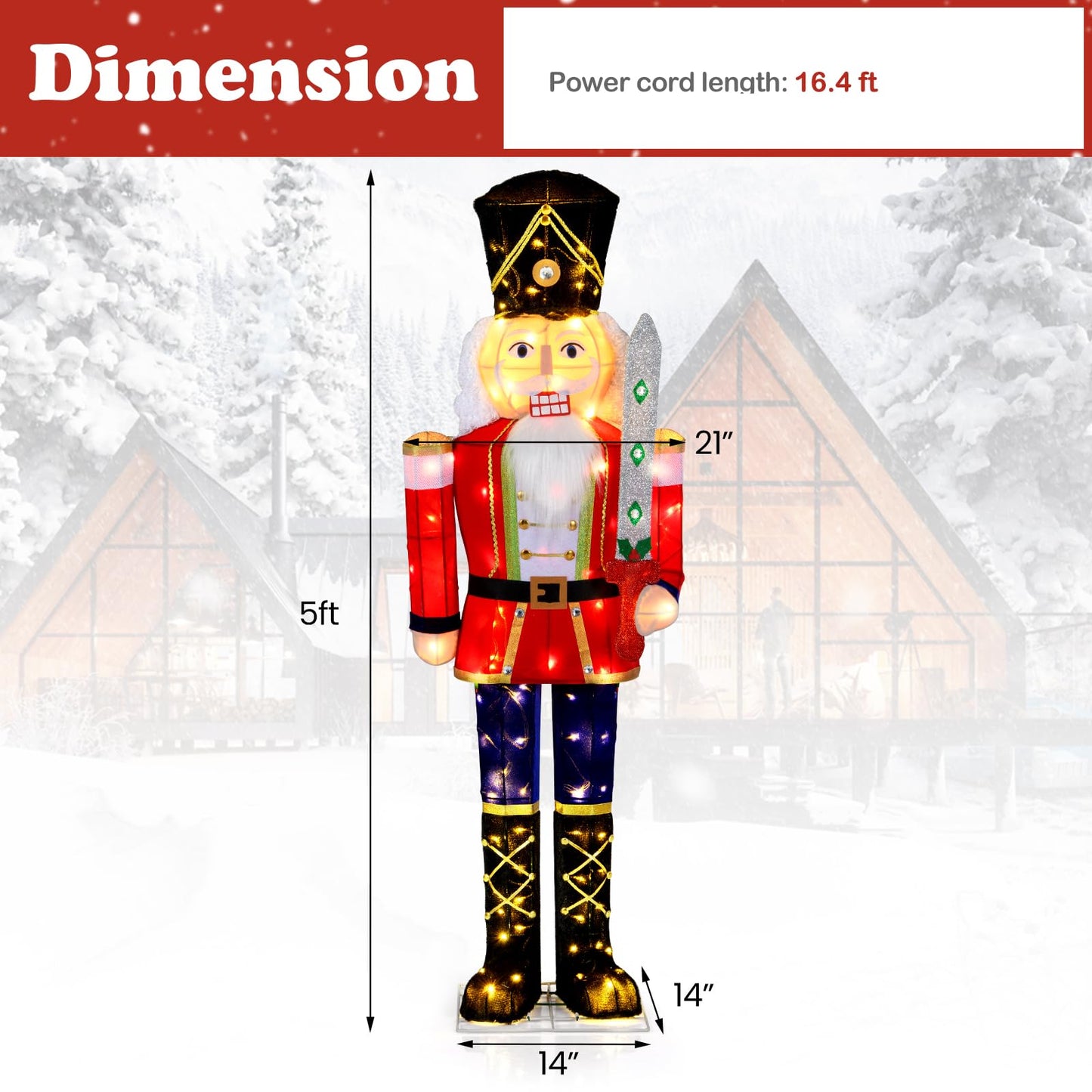 Tangkula 5 FT Christmas Lighted Nutcracker with Glitter Sword