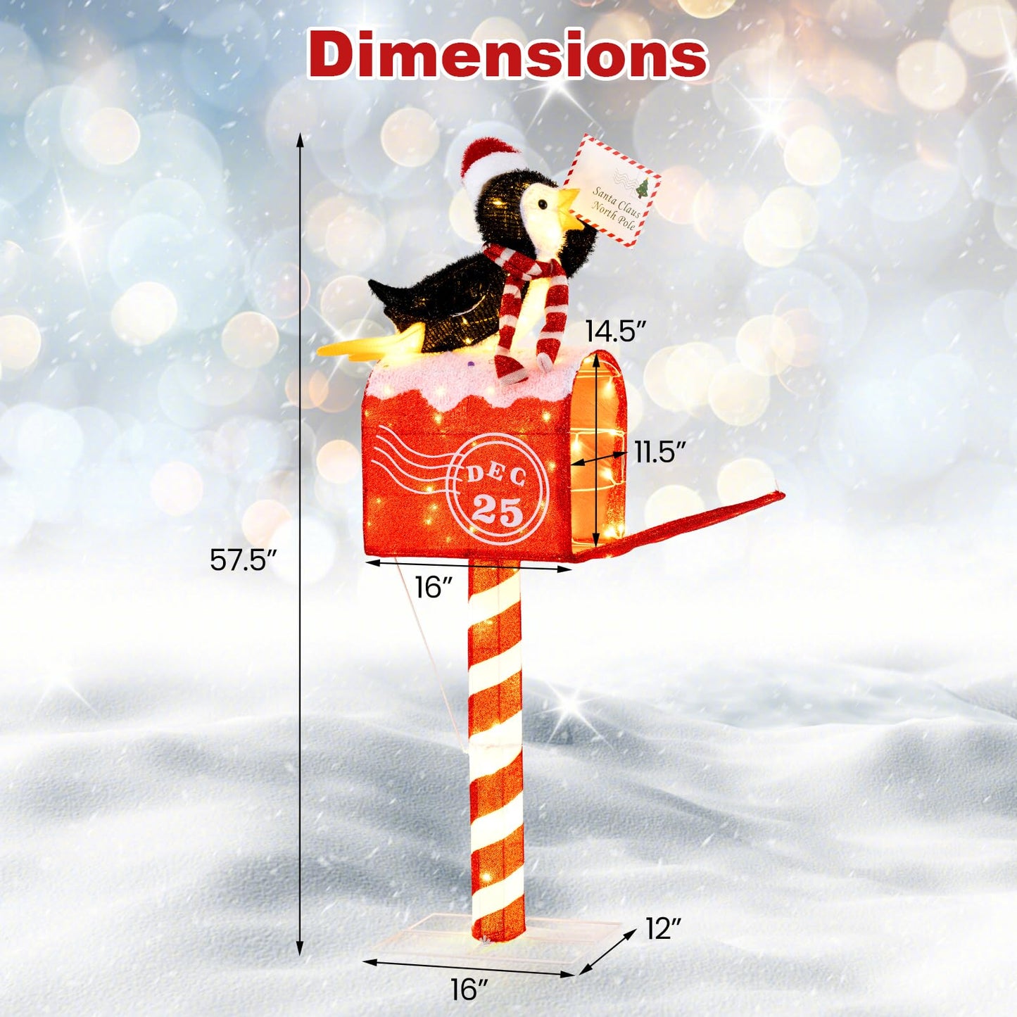 Tangkula 4,8 FT Pingouin Lumineux de Noël sur Boîte aux Lettres
