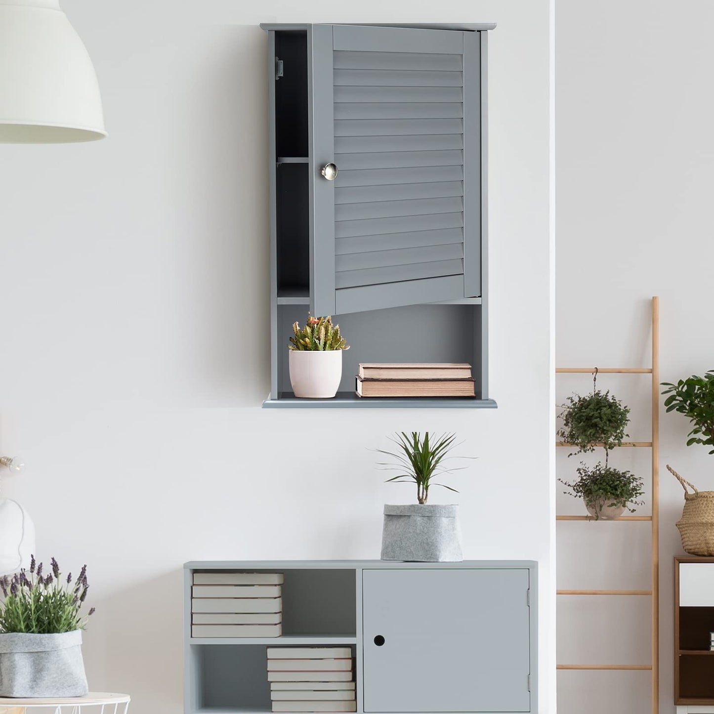 Tangkula Medicine Cabinet, Wall Mounted Bathroom Cabinet Single Door Wooden
