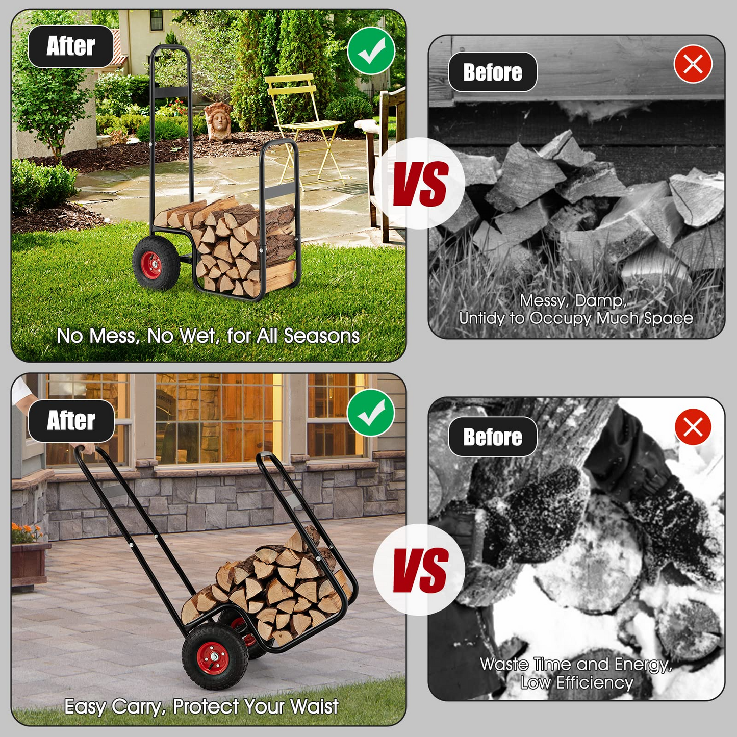 Tangkula Firewood Log Cart, Wood Rack Storage Mover with Rolling Wheels & Ergonomic Handle