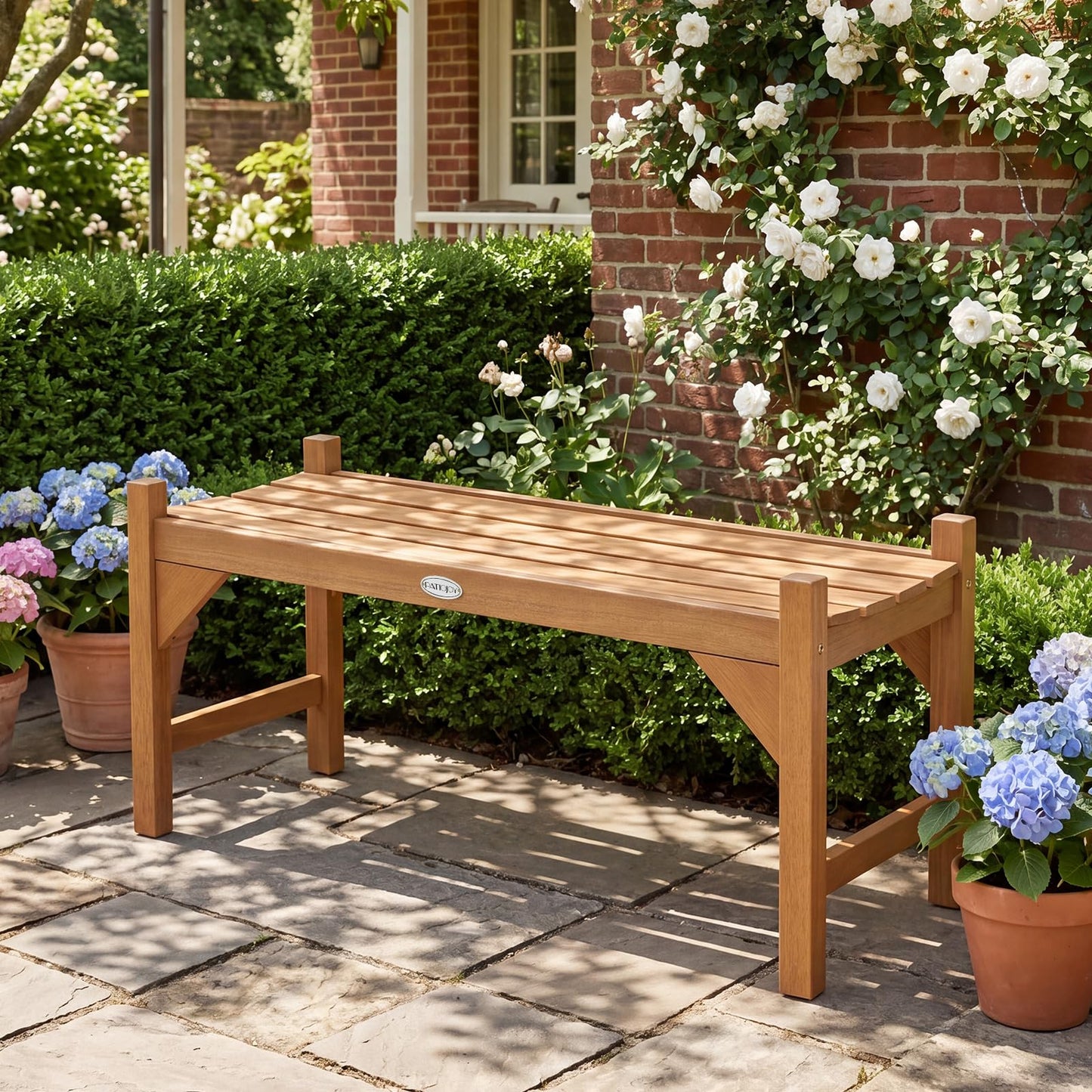 Tangkula 40” Outdoor Backless Bench with Slatted Contoured Seat