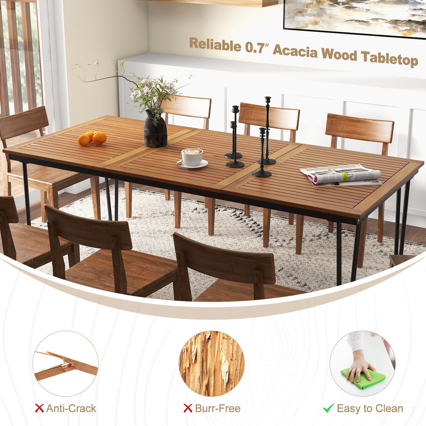 Tangkula 79 Inch Outdoor Dining Table, 8-Person Patio Table with 1.9 Inch Umbrella Hole