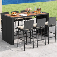 Tangkula 7 Piece Patio Wicker Bar Set with Backrest and Footrest