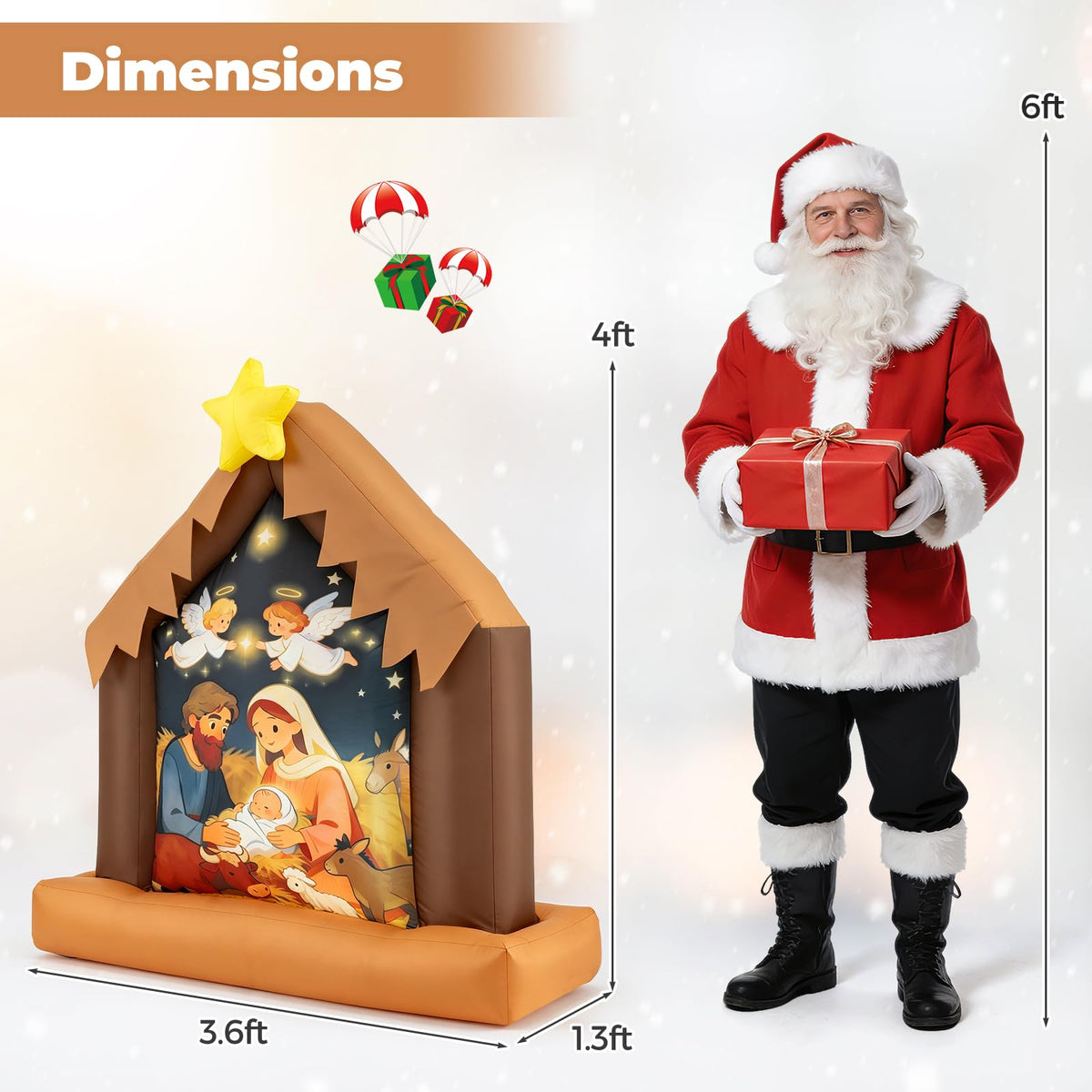 Tangkula 4 FT Christmas Inflatable Nativity Scene with Built-in LED Lights