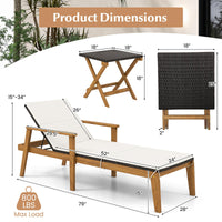 Tangkula 3 Piece Outdoor Chaise Lounge Chair Set, 2 Rattan Cushioned Patio Chaise w/Folding Coffee Table