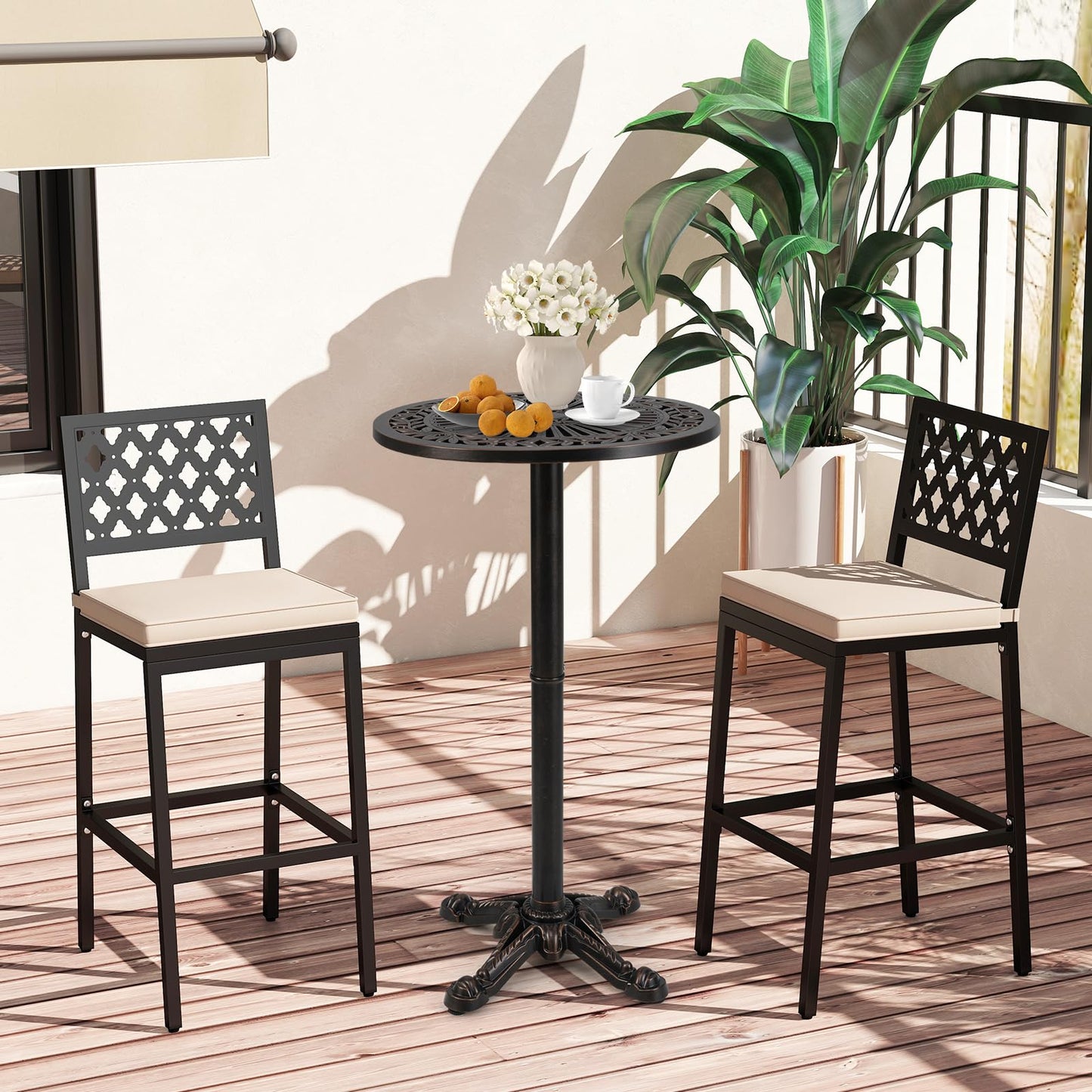 Tangkula Table de bar ronde d'extérieur 61 cm pour jardin, véranda, balcon ou bord de piscine