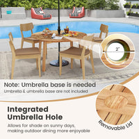 Tangkula 5 Pieces Wood Round Patio Dining Set with Umbrella Hole and Soft Cushion