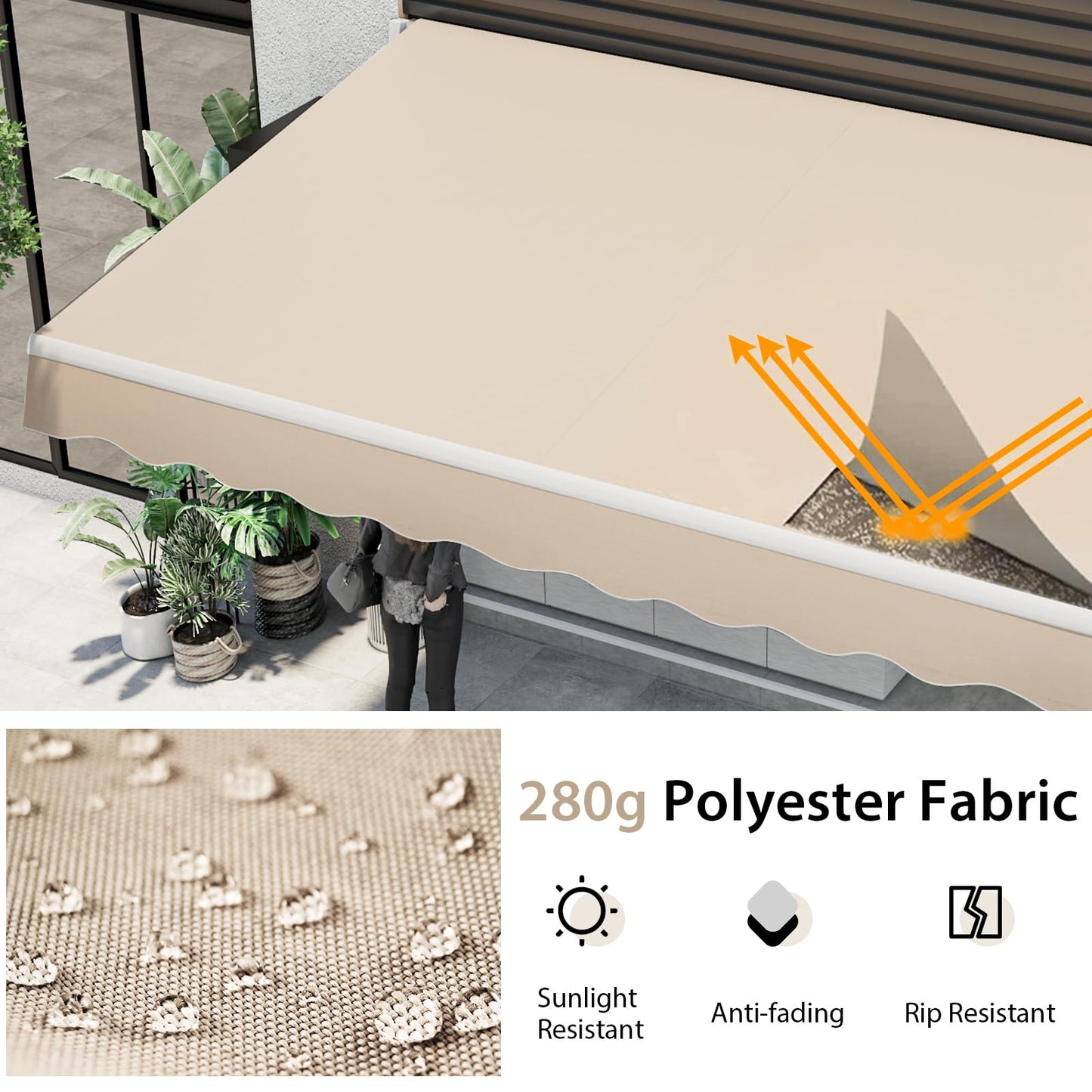 Tangkula 12 Ft × 10 Ft Retractable Awning with Crank Handle and Water-Resistant Polyester