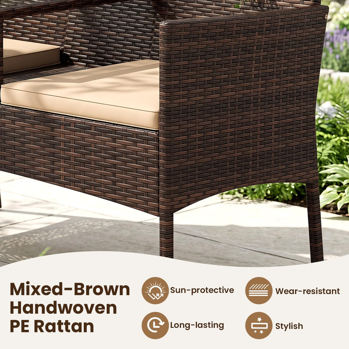 Tangkula Outdoor Loveseat with Built-in Table and Soft Cushions