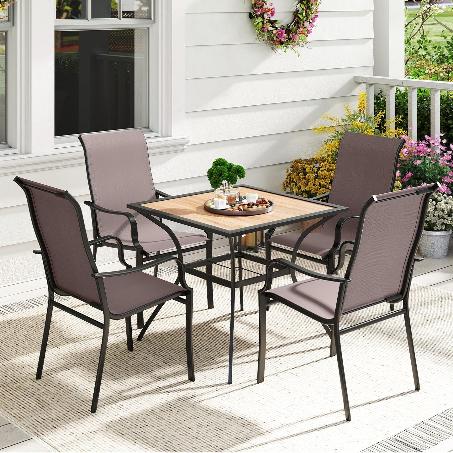 Tangkula Outdoor Dining Chairs Set of 2/4 with High Back & Curved Armrests