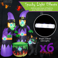 Tangkula Sorcières Gonflables d'Halloween de 6 Pi, 2 Décorations de Sorcières Effrayantes à Souffler avec Chaudron et Chat Noir