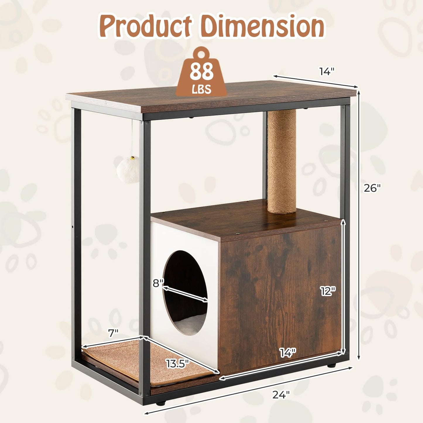 Tangkula Cat Tree End Table, Modern Cat Furniture with Cat Condo