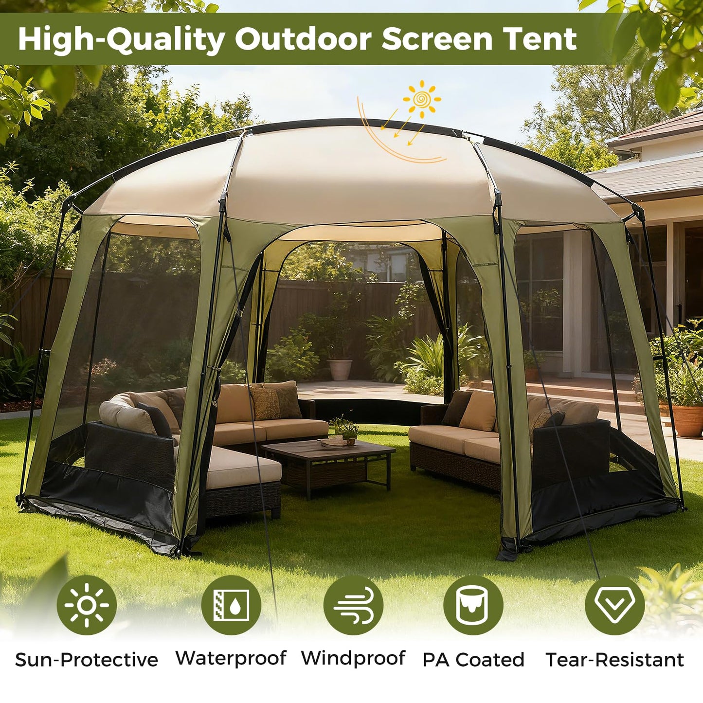Tangkula 12.5' x 11.7' Screen House Tent for Garden and Outdoor Activities