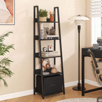 Tangkula 5-Tier Narrow Ladder Bookshelf with Fabric Drawer (1/2)