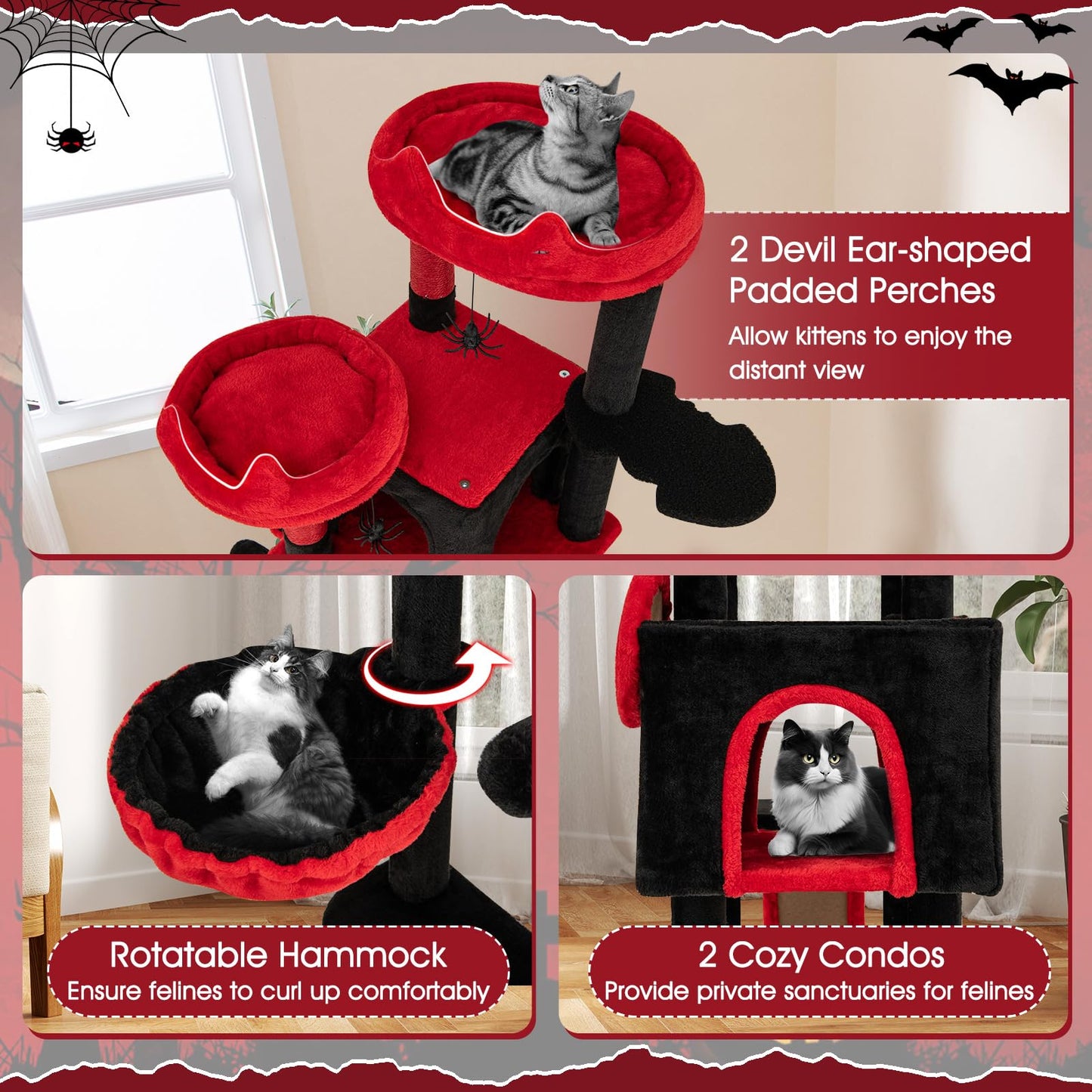 Arbre à chat gothique Tangkula avec poteaux à gratter en sisal et rampe