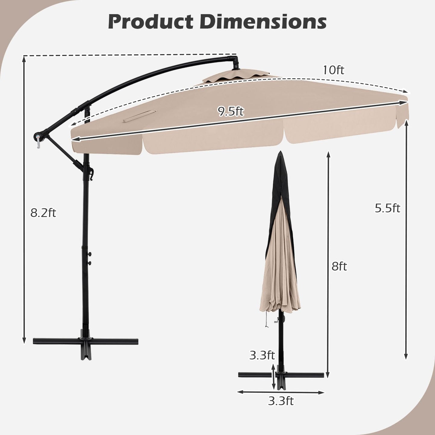 Tangkula 10FT Offset Hanging Umbrella with Cover