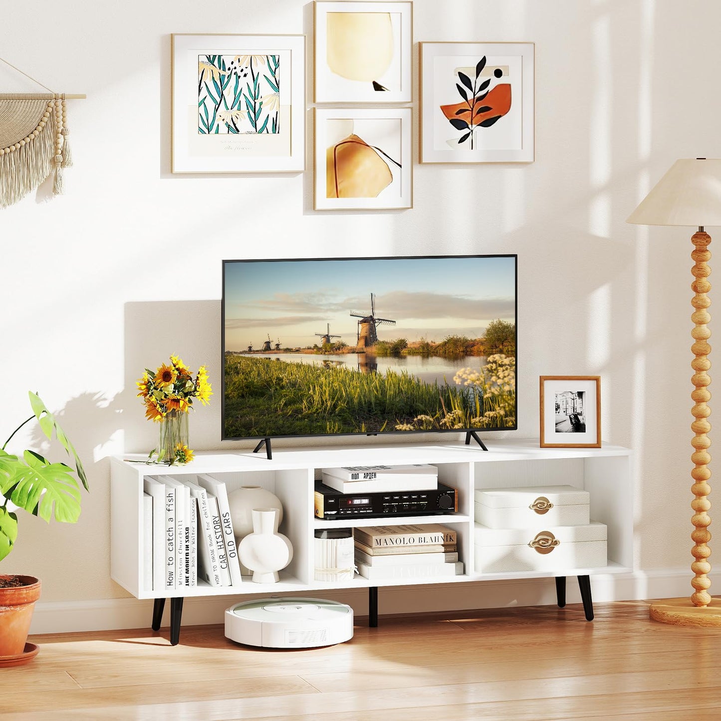 Tangkula White TV Stand for 55-Inch TV 47.5” TV Console Cabinet