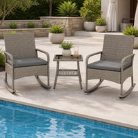 Tangkula 3-Piece Outdoor Wicker Rocking Bistro Set with 2-Tier Coffee Table