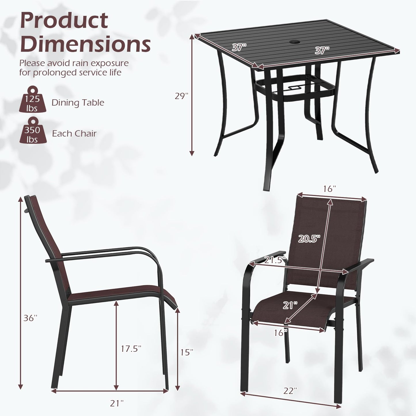 Tangkula 5 Pieces Patio Dining Set for 4