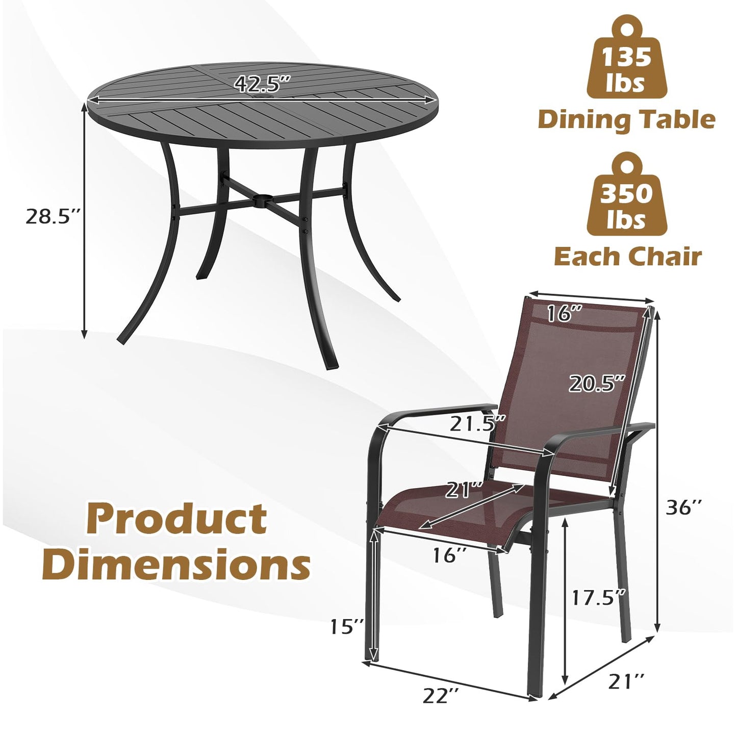 Tangkula 5 Pieces Patio Dining Set for 4 for Garden and Deck