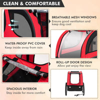 Tangkula Dog Bike Trailer, Breathable Mesh Dog Cart with 3 Entrances, Safety Flag