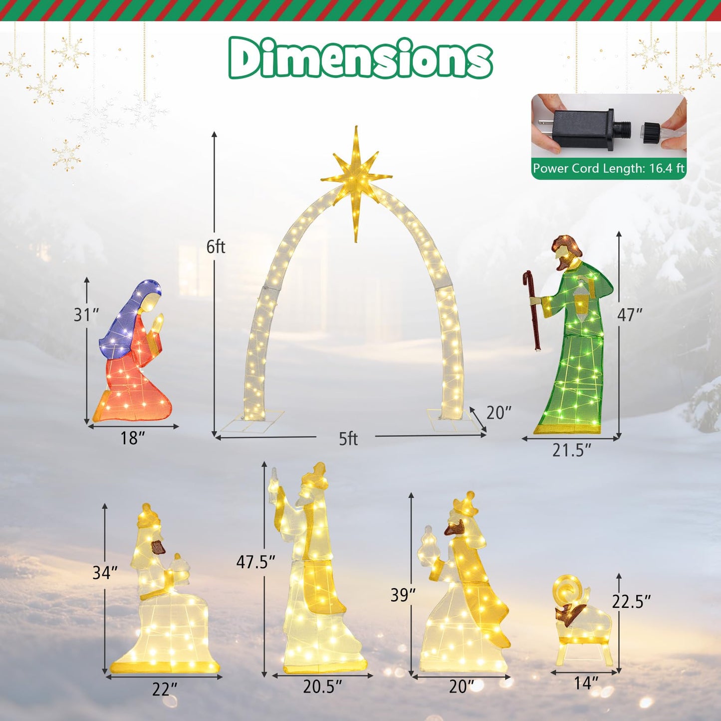 Tangkula 7 Pieces Large Christmas Lighted Nativity Scene Set