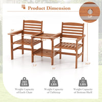 Tangkula Outdoor Patio Loveseat with Table, Wood 2-Seat Conversation Set with Coffee Table and Umbrella Hole