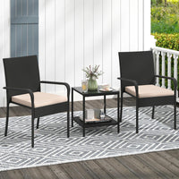 Tangkula 3 Pieces Patio Furniture Set with 2 Tier Tempered Glass Tabletop Table