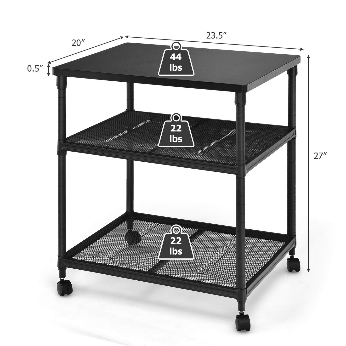 Tangkula 3-Tier Printer Stand Printer Cart, Multifunctional Utility Cart w/ Ample Storage Space