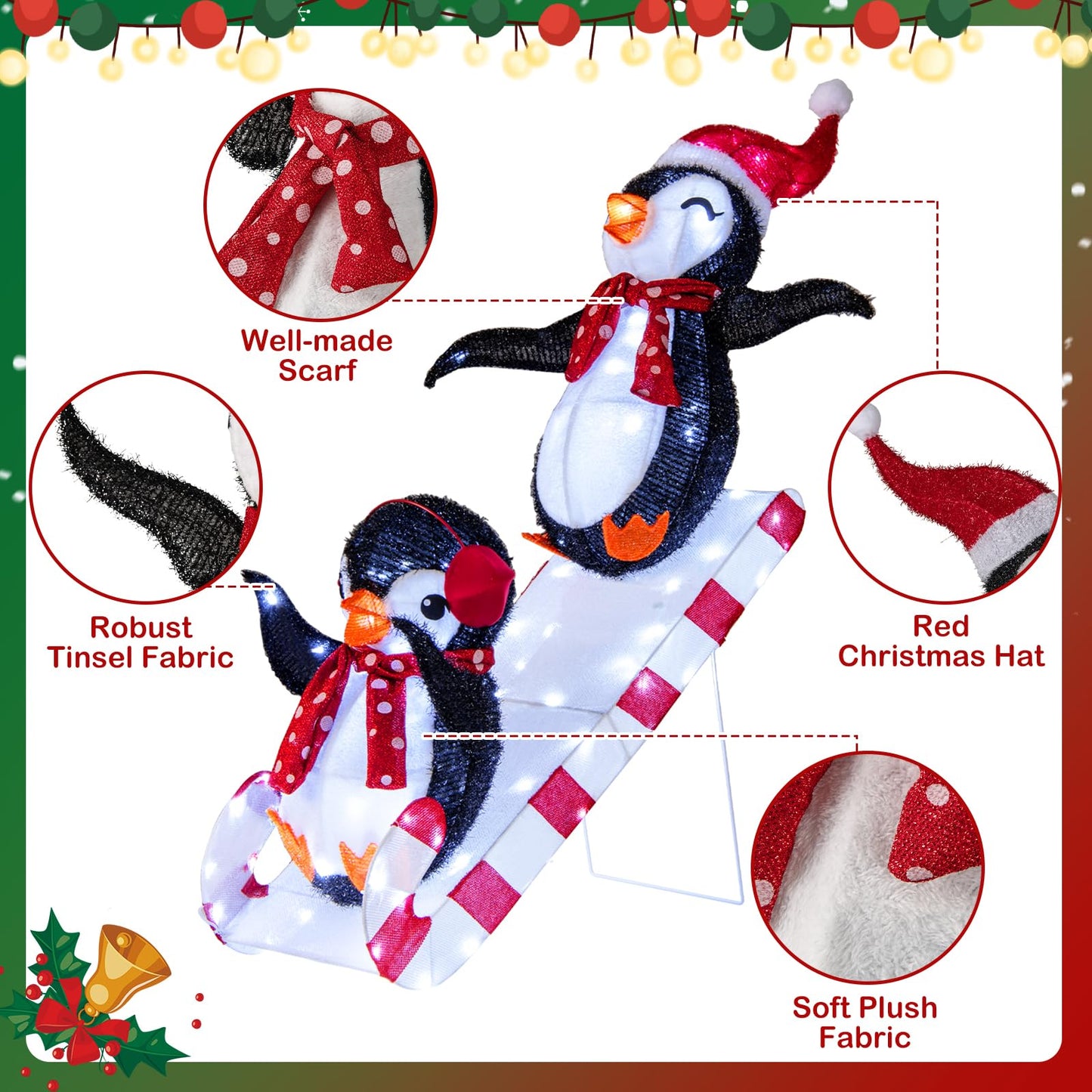 Décoration de Noël Tangkula Scène de toboggan Pingouin illuminé 1,20 m
