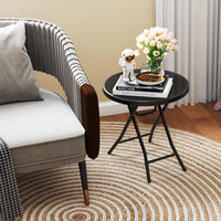 Table d'appoint pliante ronde Tangkula avec plateau en verre trempé et cadre en métal