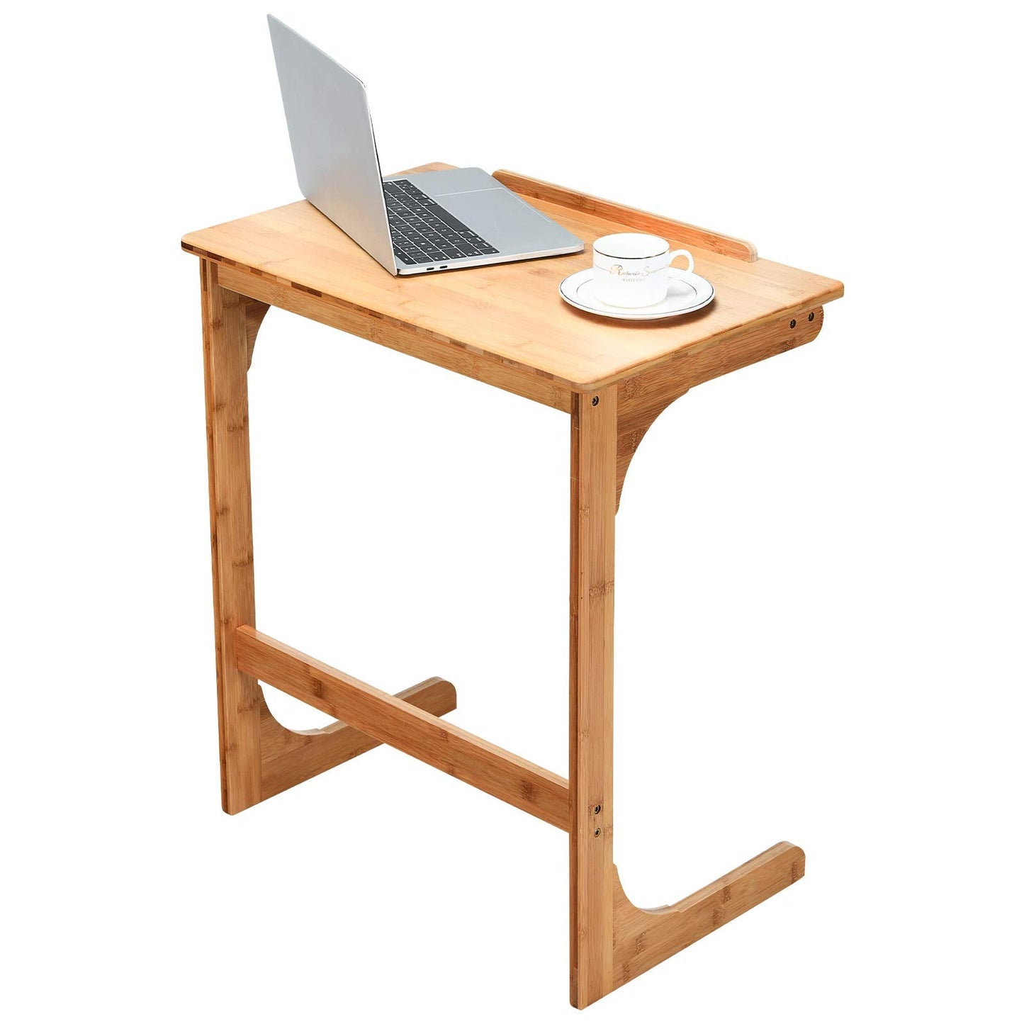 Bamboo TV Tray Sofa Side Table, 7 Angles Adjustable Couch Table