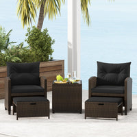 Tangkula 5 Piece Patio Rattan Furniture, Wicker Cushioned Chairs Set w/ 2 Ottomans & Tempered Glass Coffee Table
