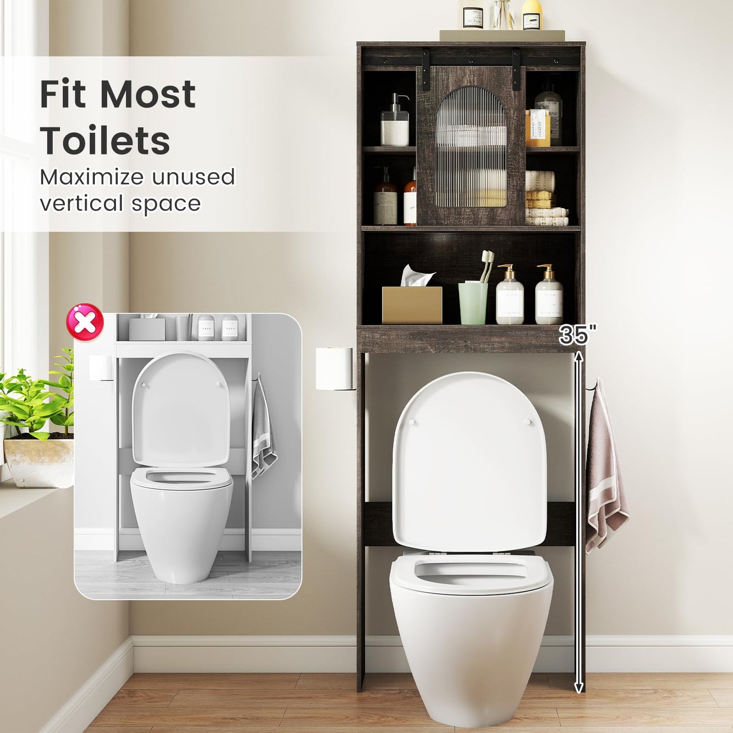 Tangkula Over Toilet Storage Cabinet with Sliding Barn Door