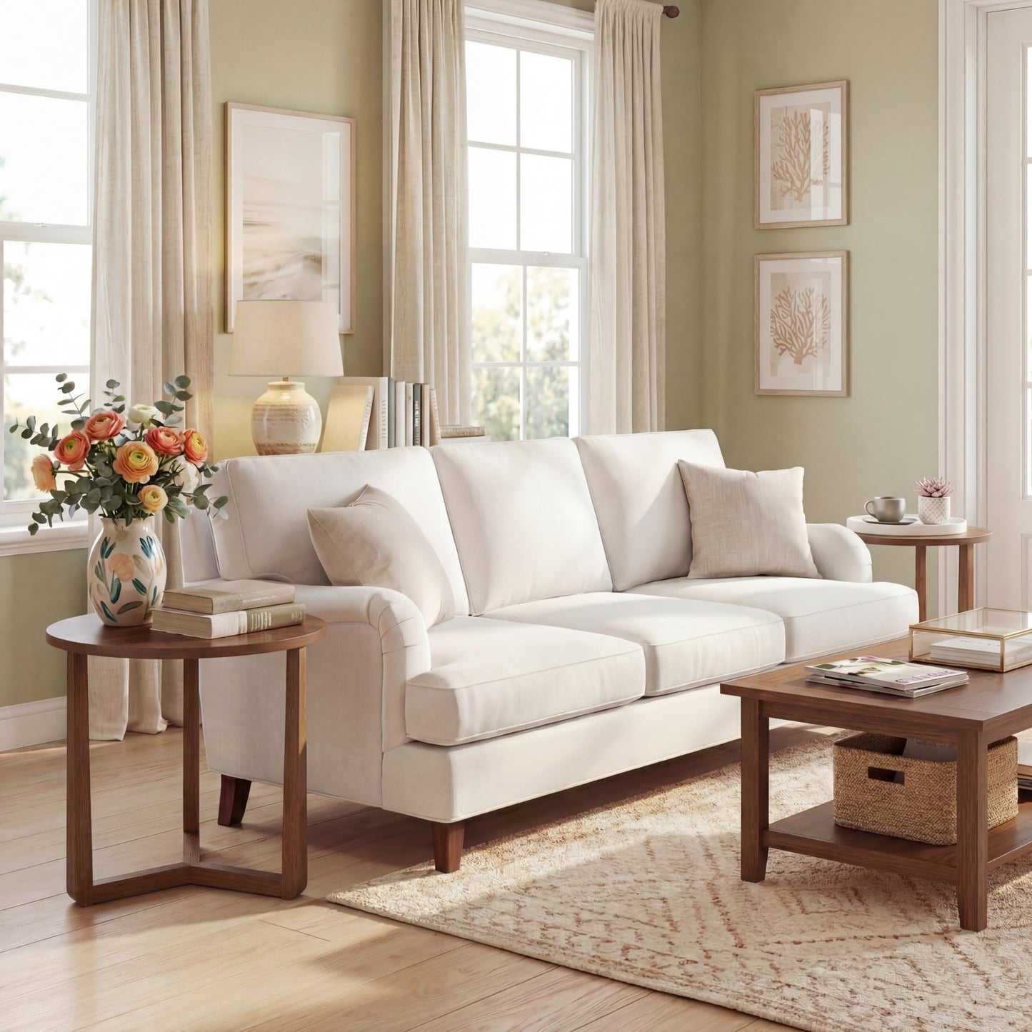 Tangkula Farmhouse 22.5" Round End Table with Solid Rubber Wood Legs (1/2)