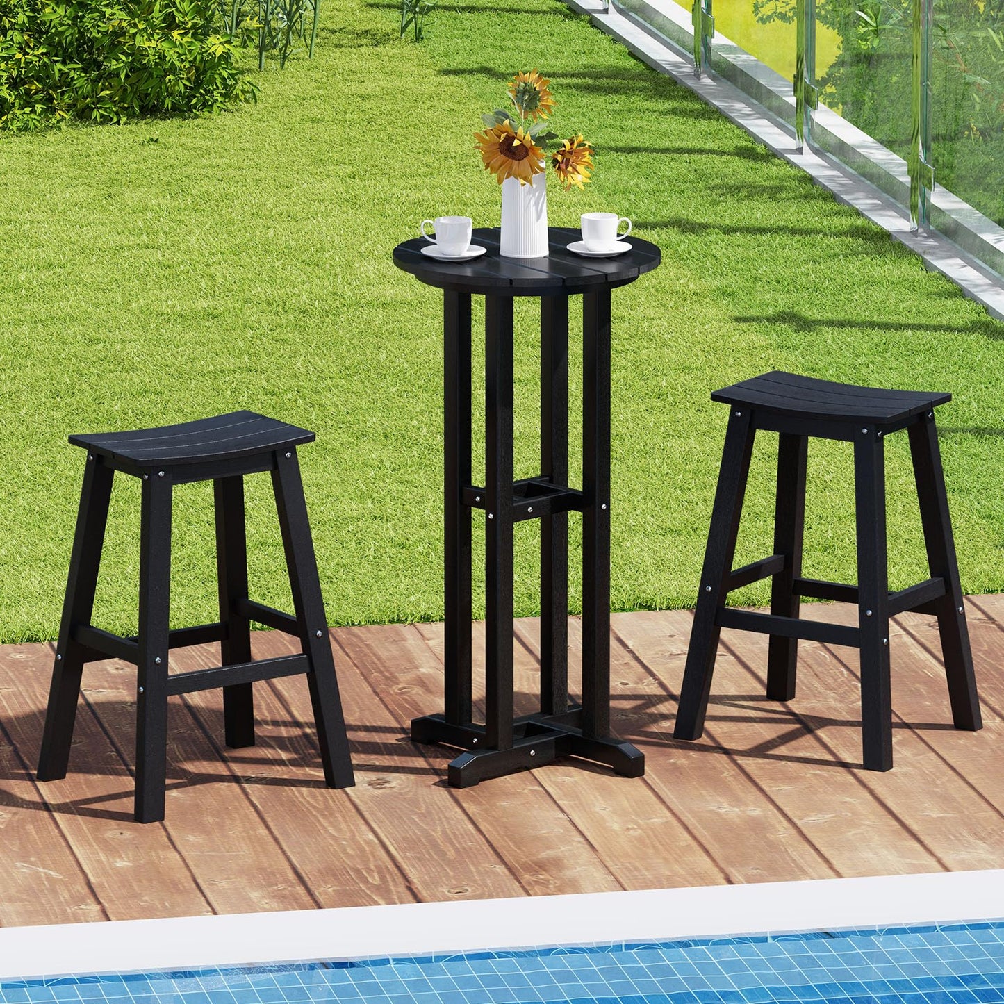 Tangkula 3PCS Outdoor HDPE Bar Table & Chair Set for 2