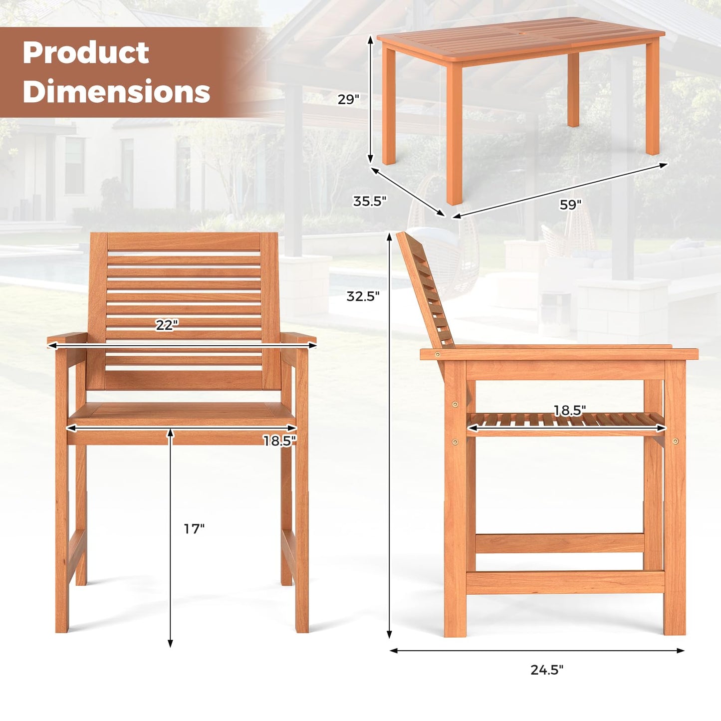 Tangkula 7 Piece Patio Wood Dining Table Set